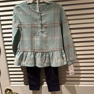 Carter's Teal Plaid Long Sleeve top with navy straight leg leggings